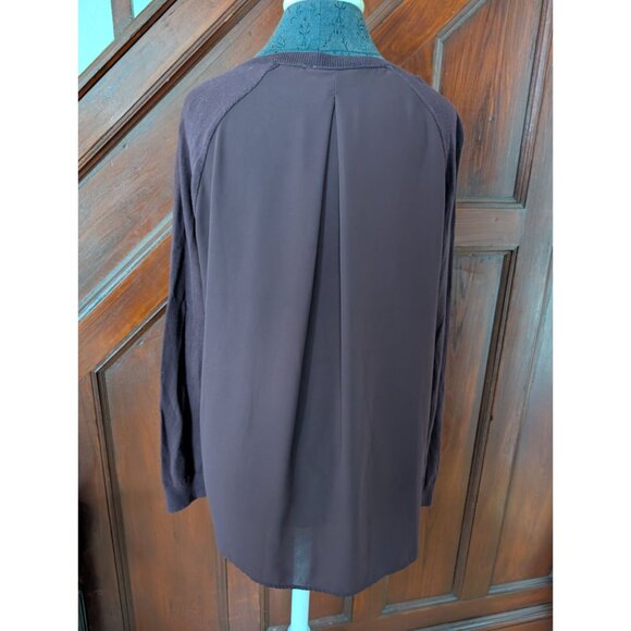 Loft Outlet Plum Mixed Media Sweater Top Size L Lightweight Knit & Sheer Back Wo - Picture 2 of 7